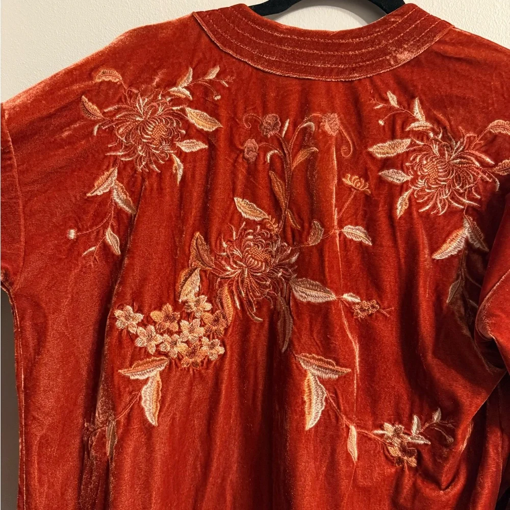 Buckle Rust Velvet Embroidered Robe - Picture 2 of 2
